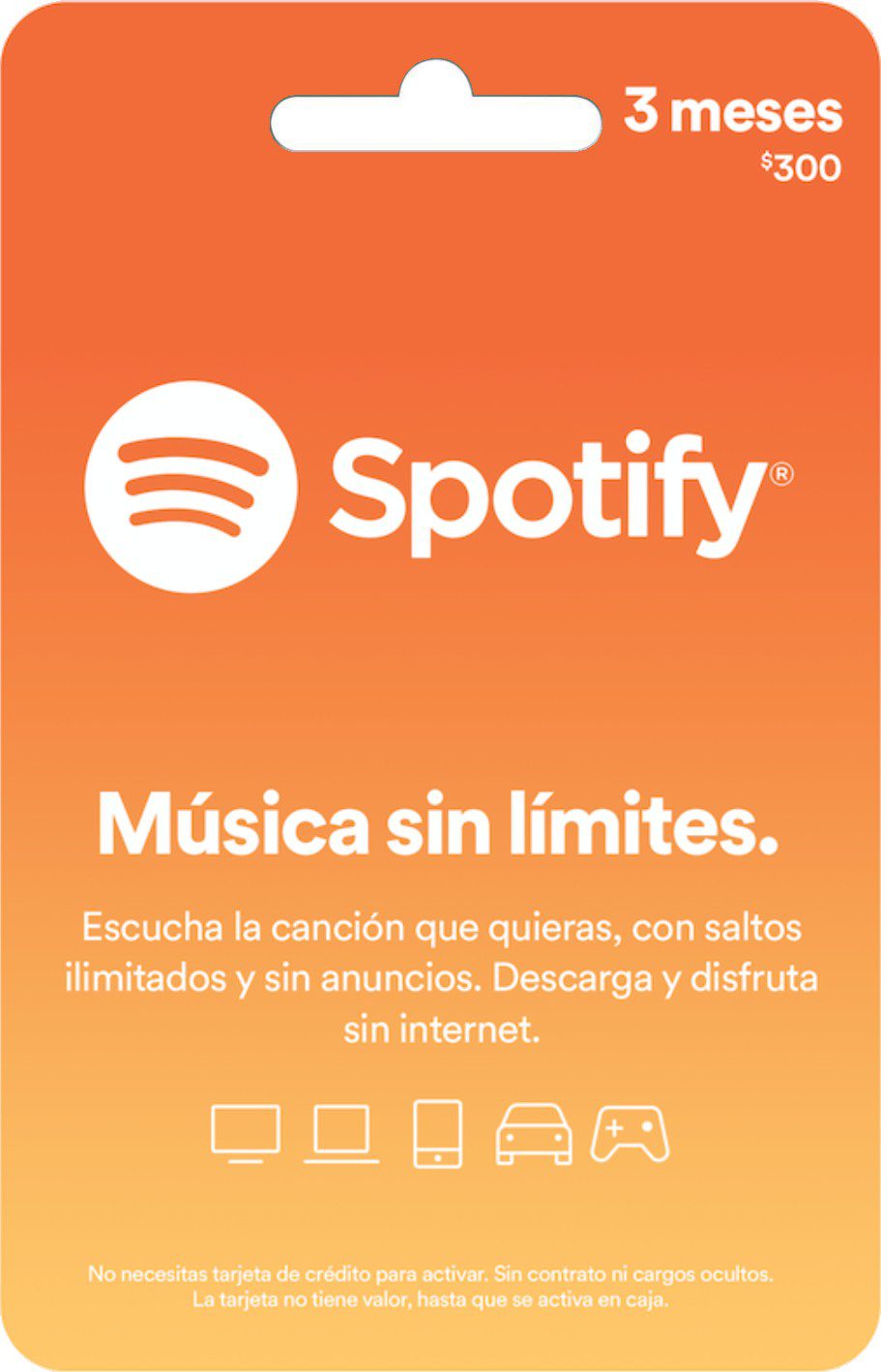 Tarjeta Spotify de 300 - Música - MXN SPOTIFY 300