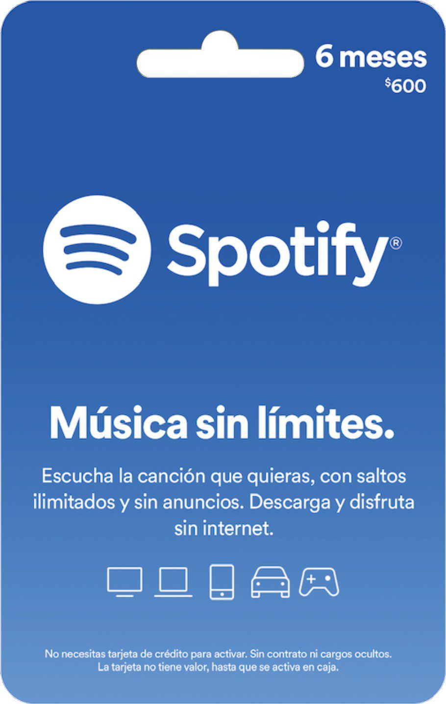 Tarjeta Spotify de 600 - Música - MXN SPOTIFY 600