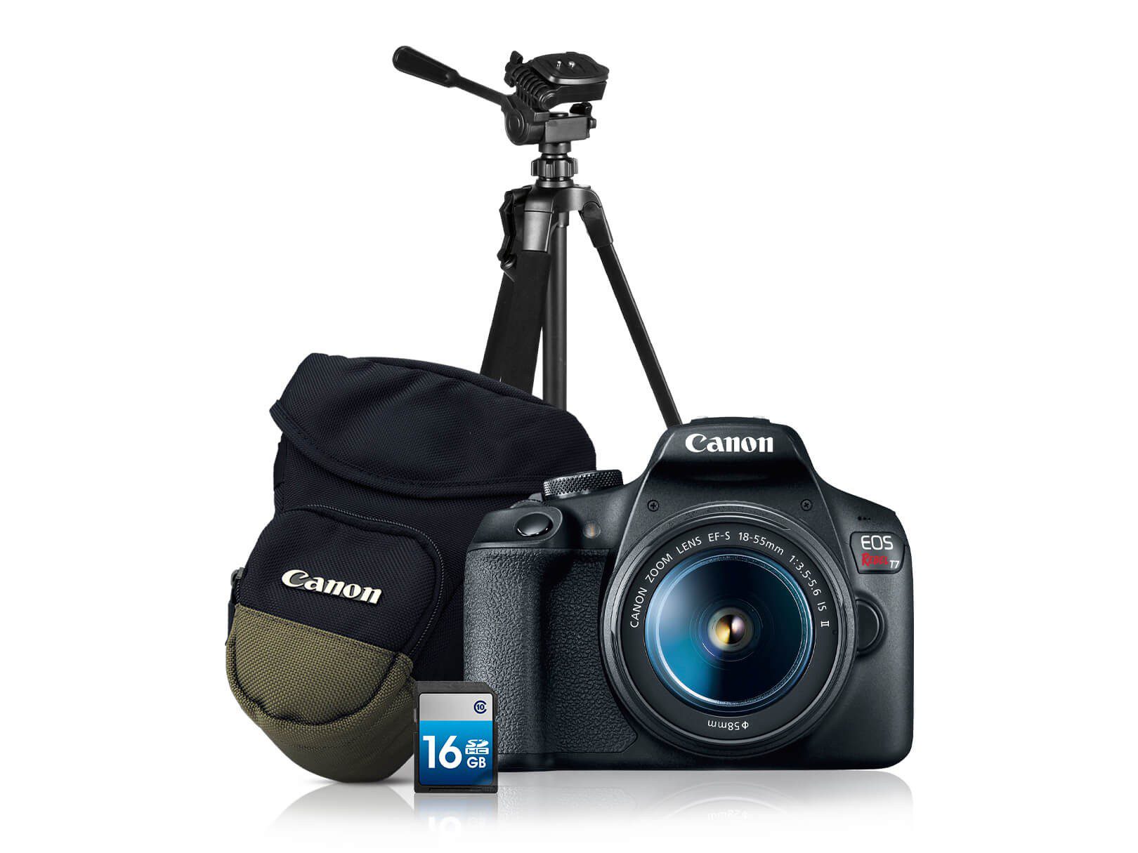Canon - Cámara digital T7 con Lente 18-55mm mas ZoomPack mas Tripíe mas SD - Negro 2727C054AA
