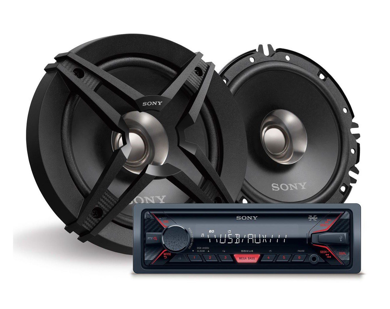 Sony - Paquete de autoestéreo DSXA100U/XSFB161E - Negro DSX-A110U + XS-FB161E