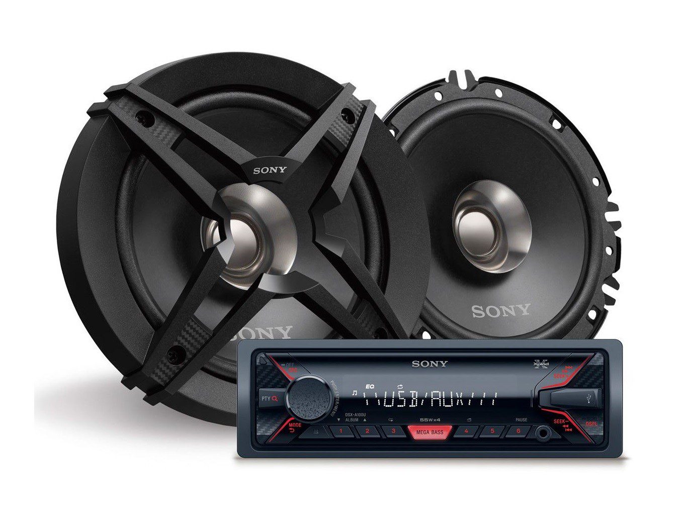 Sony - Paquete de autoestéreo con bocinas DSX-A410BT/XS-FB161 - Negro KIT DSX-A410BT + XS-FB161E