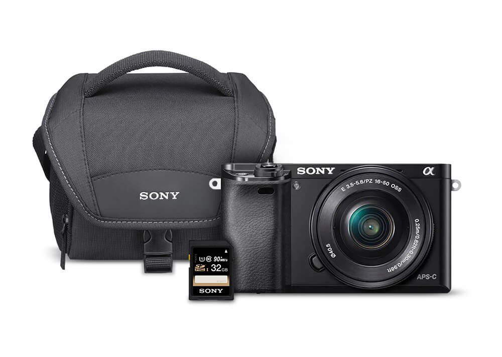 Sony – Kit Cámara Mirrorless ILCE-6000 más estuche y SD – Negra ILCE-6000+LCS-U11+SD32GB