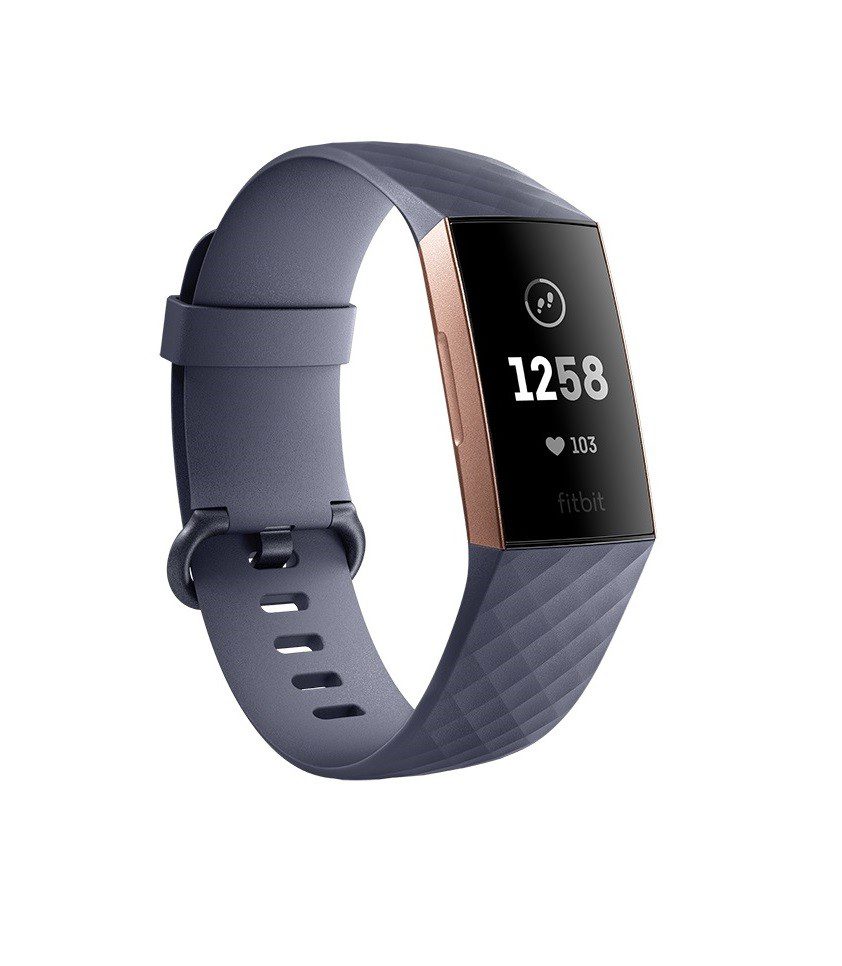 Fitbit – Charge 3 Reloj deportivo / Monitor de ritmo cardiaco – Gris azulado / Aluminio color oro rosa FB409RGGY-CALA