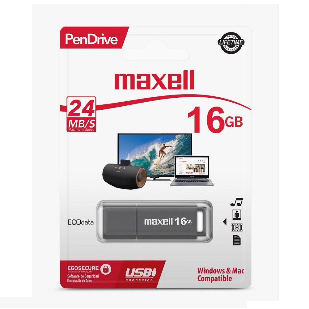 Maxell - Memoria USB 2.0 PENDRIVE - 16GB - Plata 345901