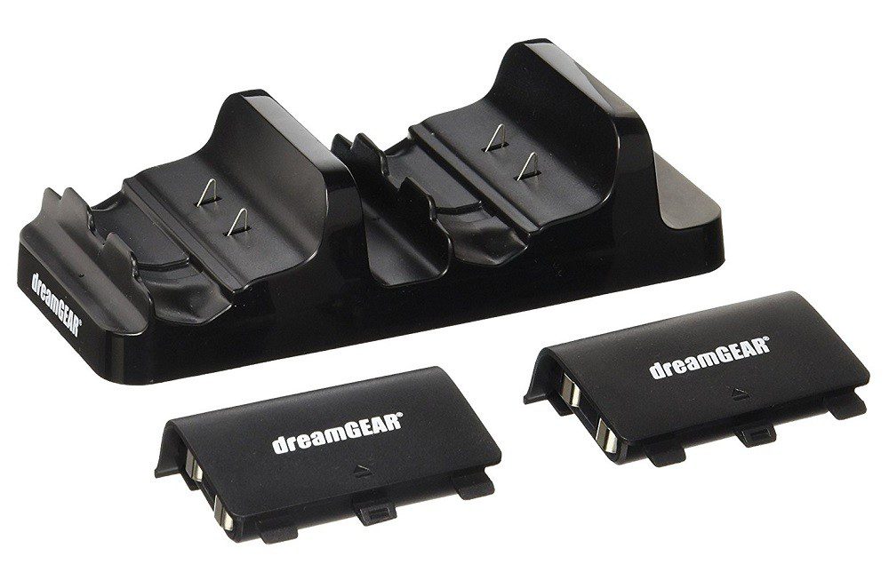 DreamGEAR - Base cargador con 2 docks y 2 baterías recargables para Xbox One - Negro DGXB1-6624