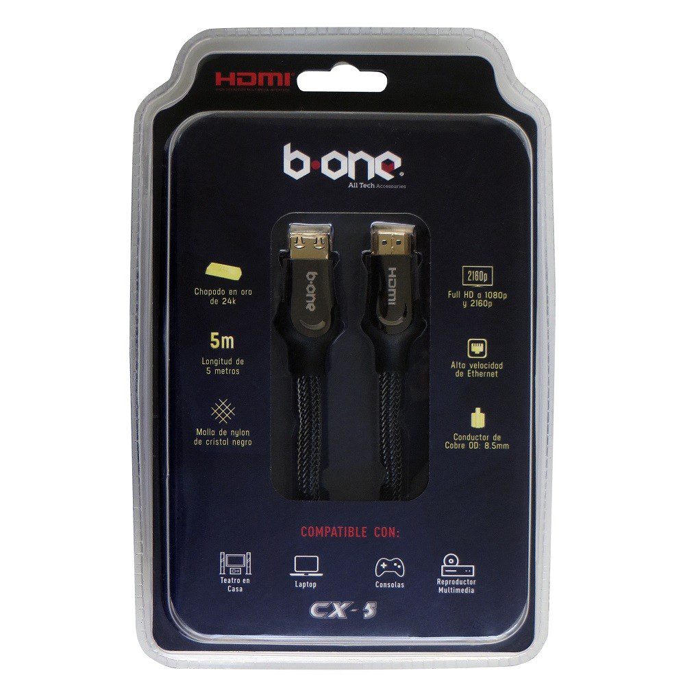 B ONE - Cable HDMI 4K de 5 mts - Negro CX-5