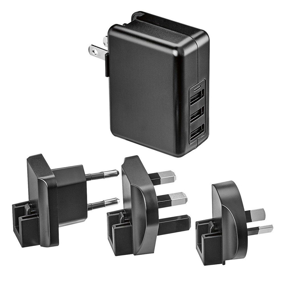 Insignia - Cargador de pared con adaptadores de corriente - Negro NS-MAC3U4NGBL