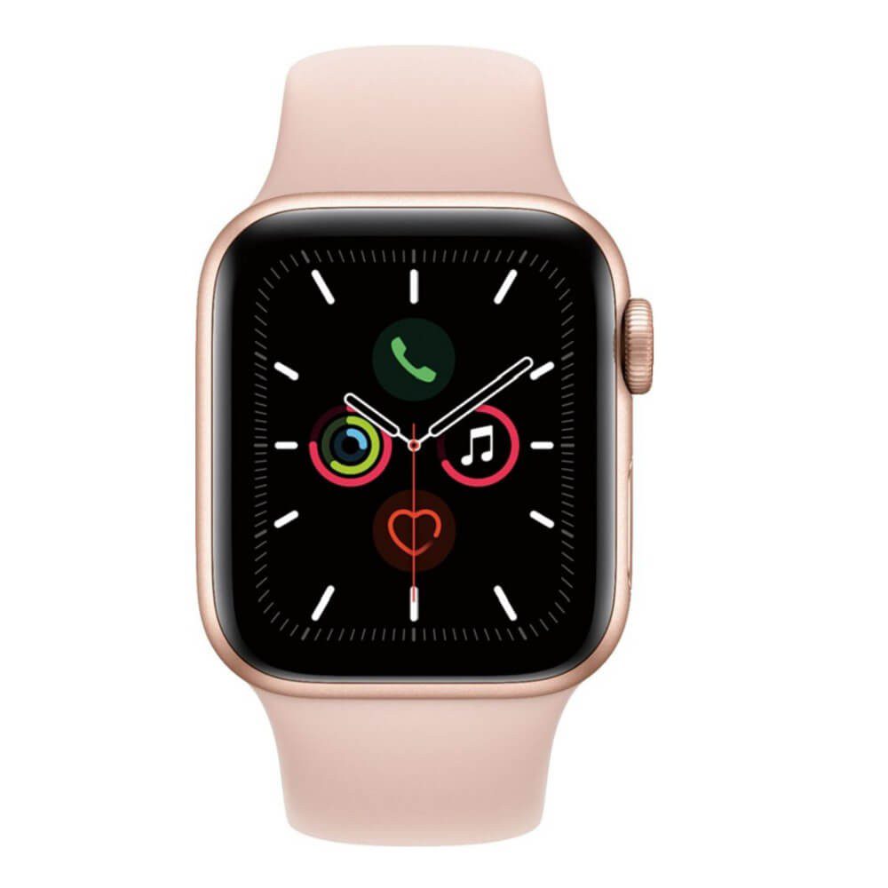 Apple - Apple Watch  (último modelo) Serie 5 GPS de 40 mm cuerpo de aluminio en color oro con banda deportiva rosa - Oro MWV72L