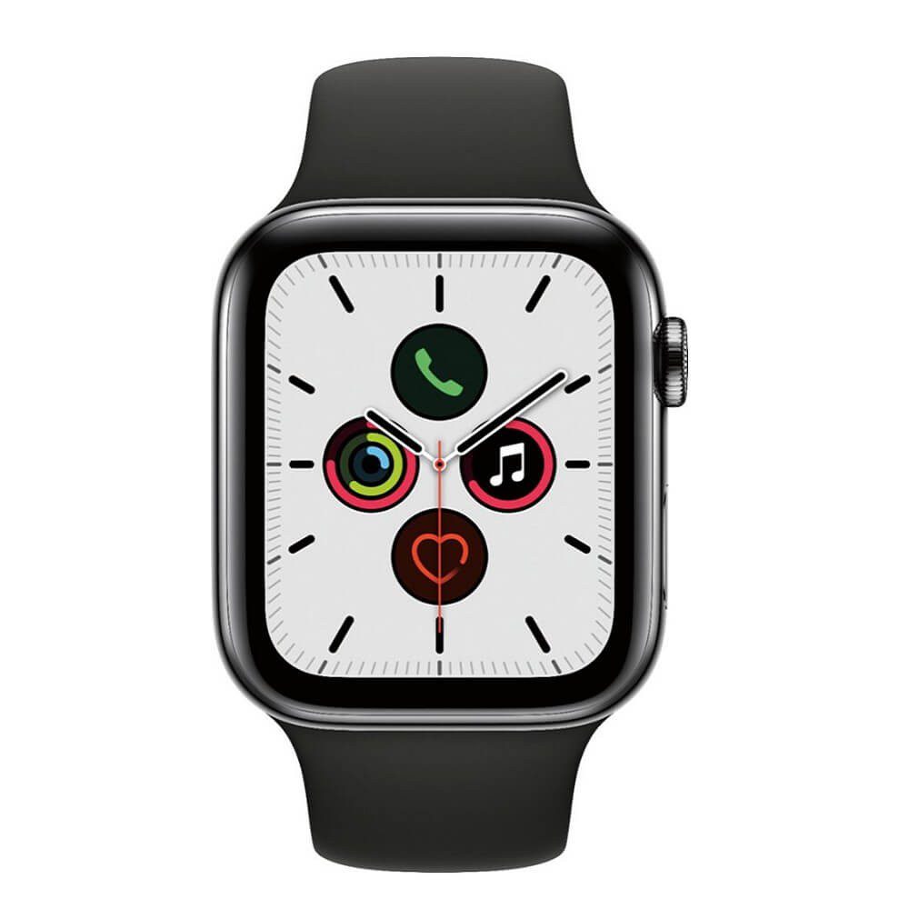 Apple - Apple Watch (último modelo) Serie 5 GPS LTE de 44 mm acero inoxidable con correa negra - Negro MWW72LZ/A