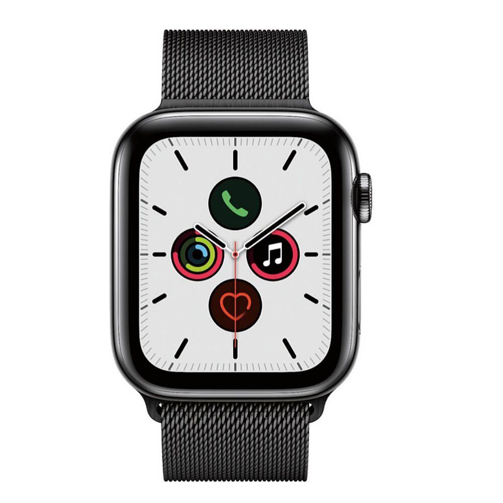 Apple - Apple Watch (último modelo) Serie 5 GPS LTE de 44 mm acero inoxidable con correa milaness - Negro MWW82LZ/A