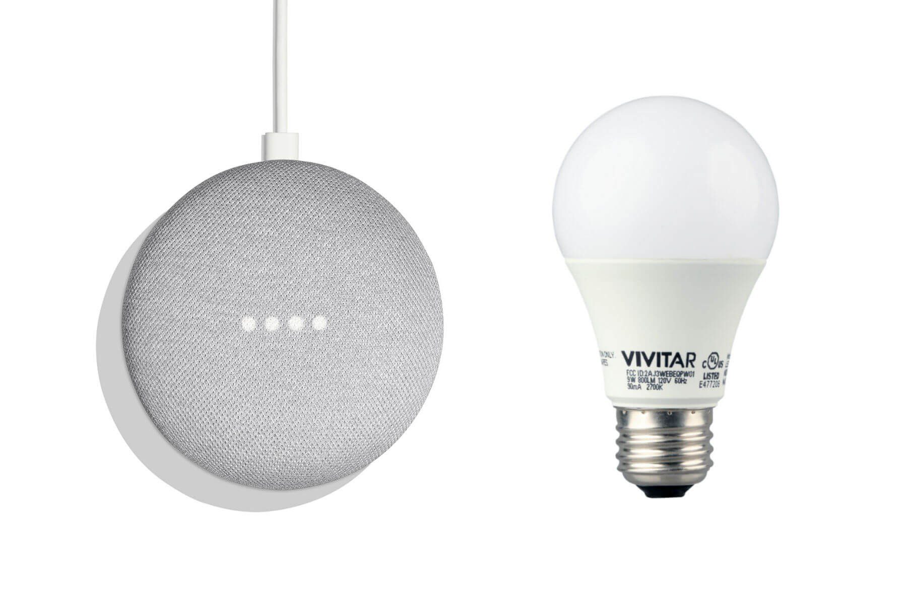 Google - Google Home Mini + 2 Focos Vivitar - Gris BDLGA00210