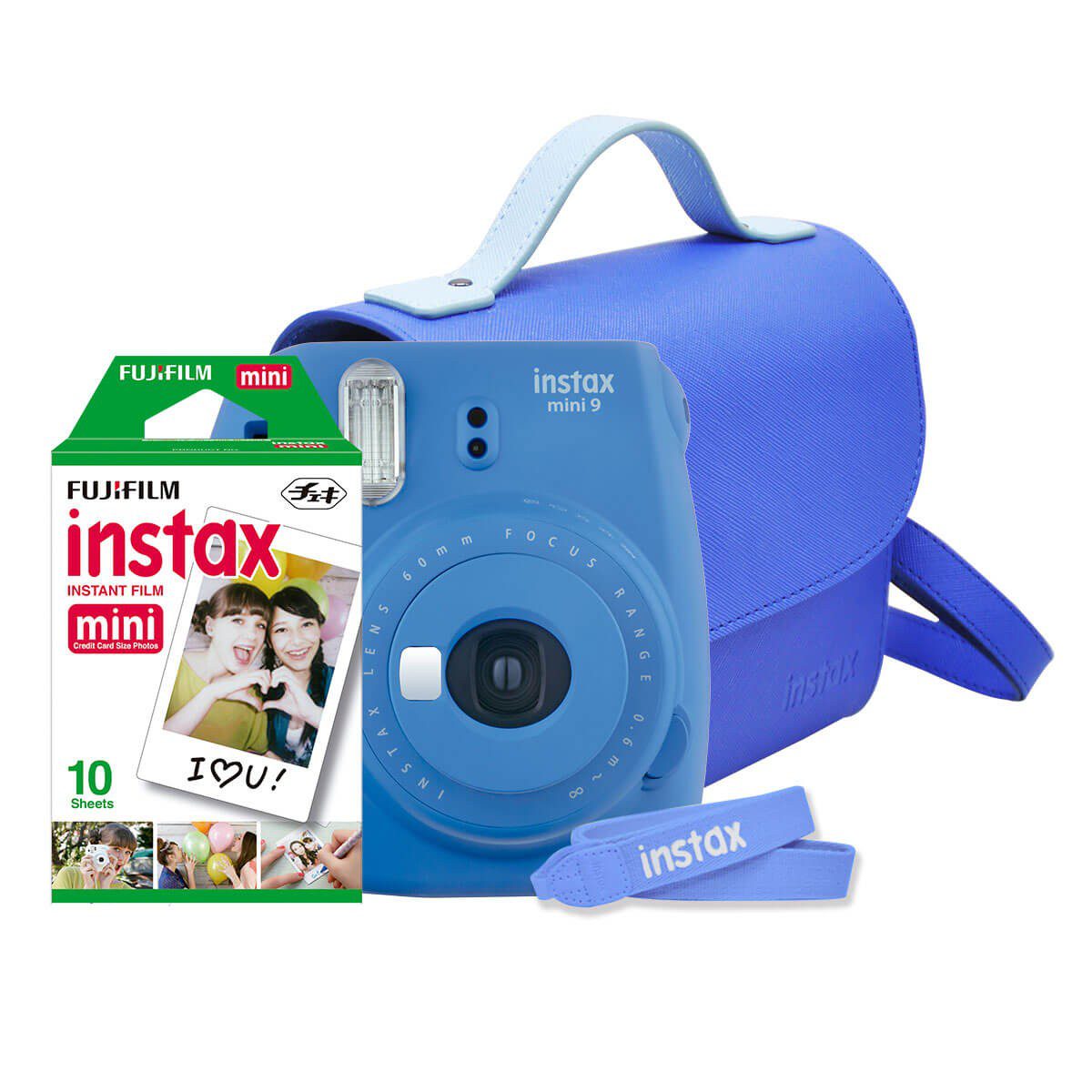 Fujifilm – Paquete Cámara instantánea Instax Mini 9 más Estuche más Correa más Película - Cobalto 309930713