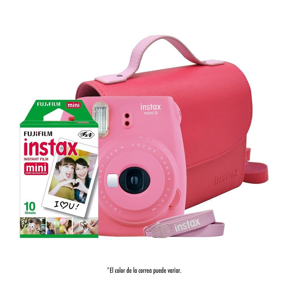 Fujifilm – Paquete Cámara instantánea Instax Mini 9 + Estuche + Correa + Papel – Flamingo/Rosa 309930712